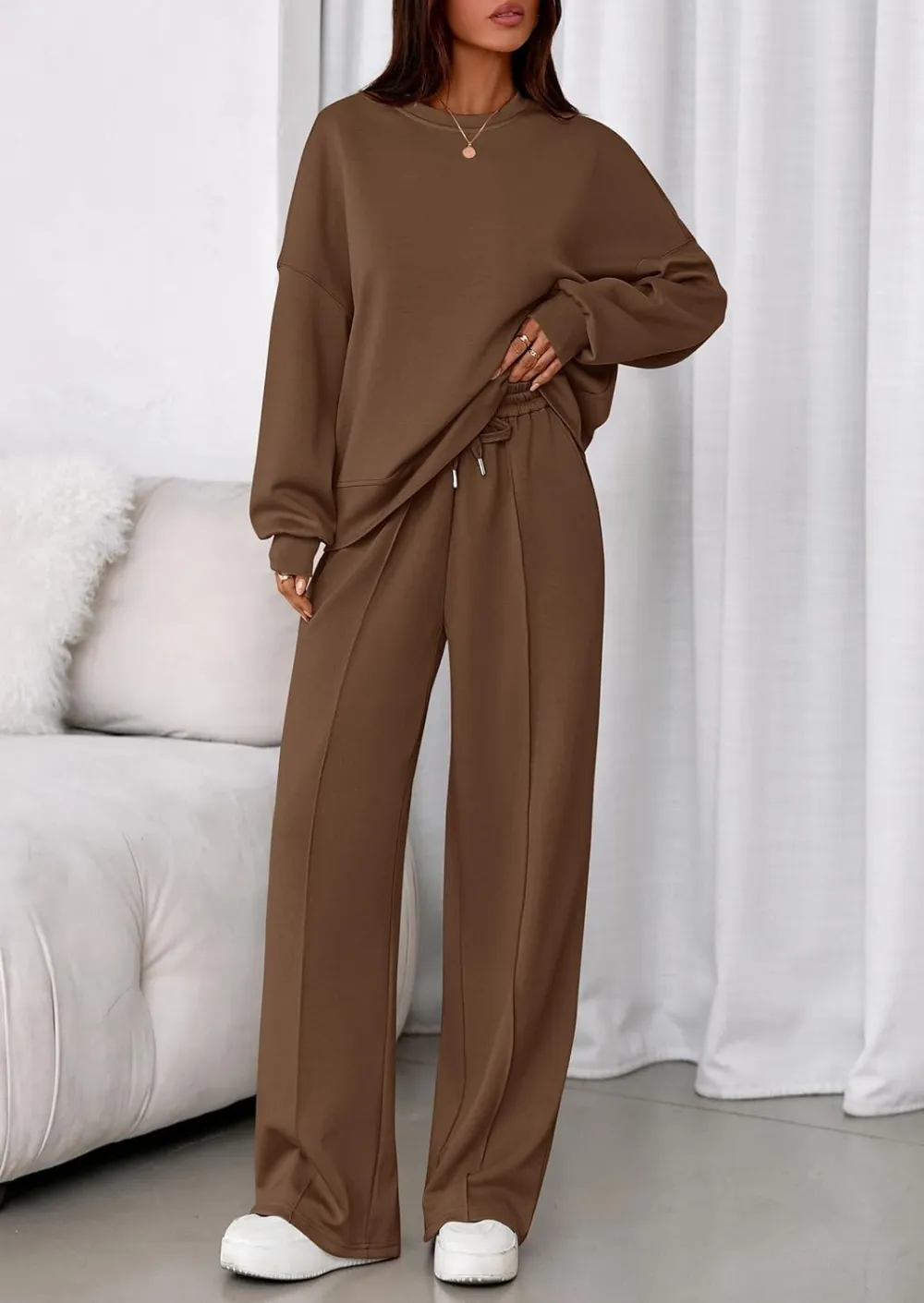 2 Piece Sets For Women Fall Trendy Long Sleeve Sweatshirt Wide Leg Pants Loungewear Set