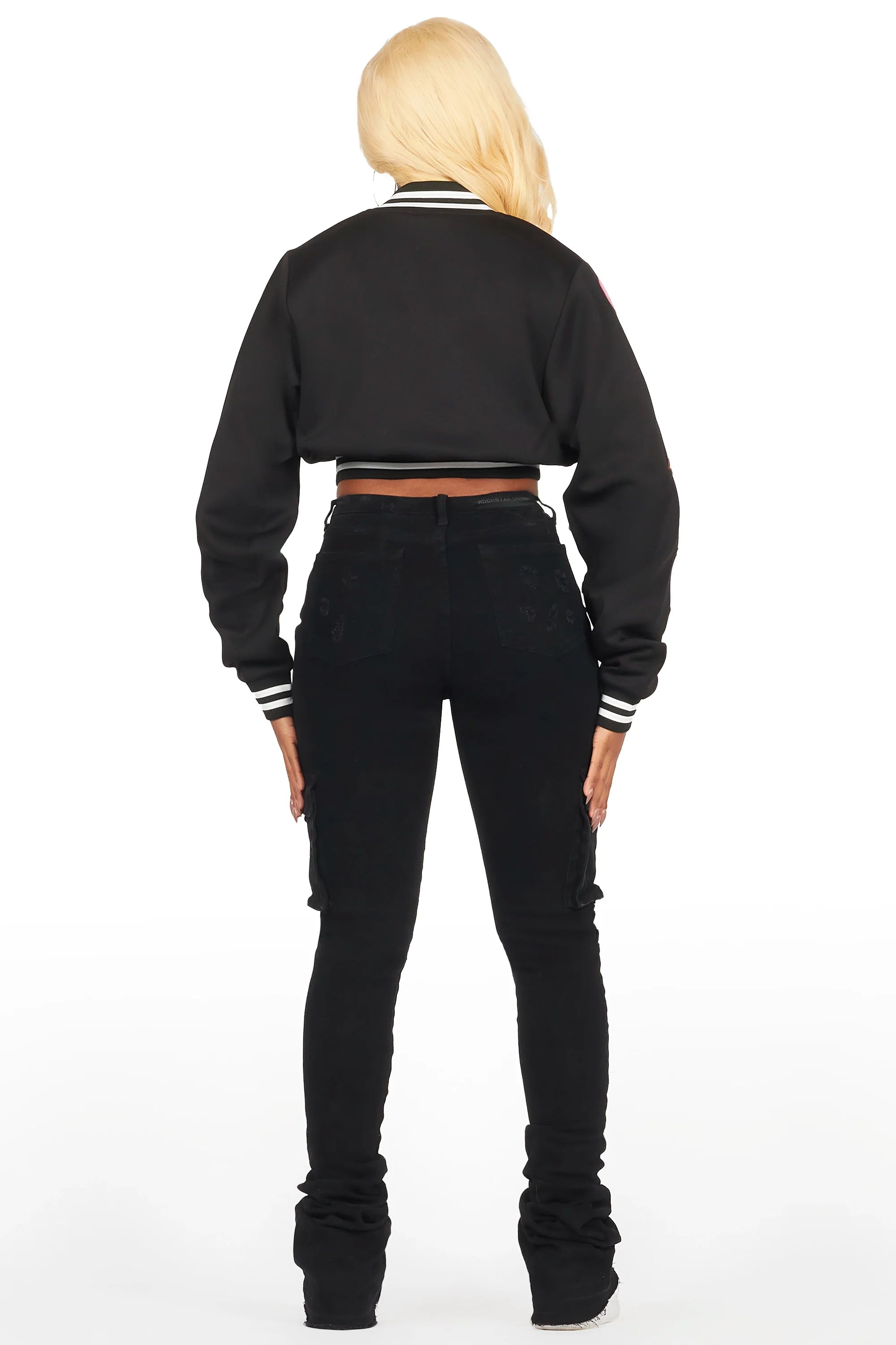 Jakaira Black Crop Varsity Jacket