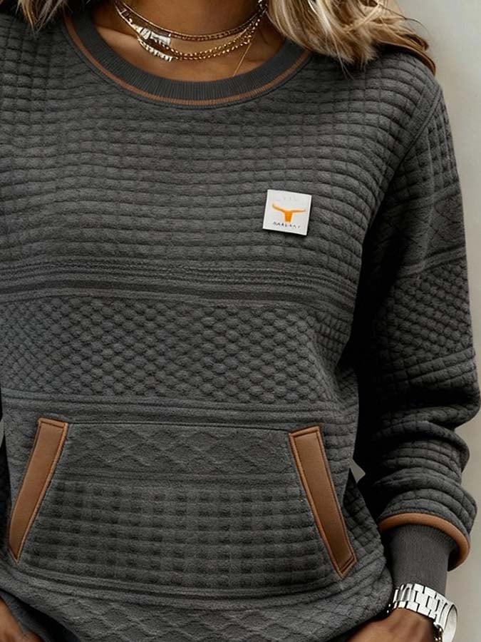 Women'S Casual Color-Blocked Print Pullover Sweatshirt