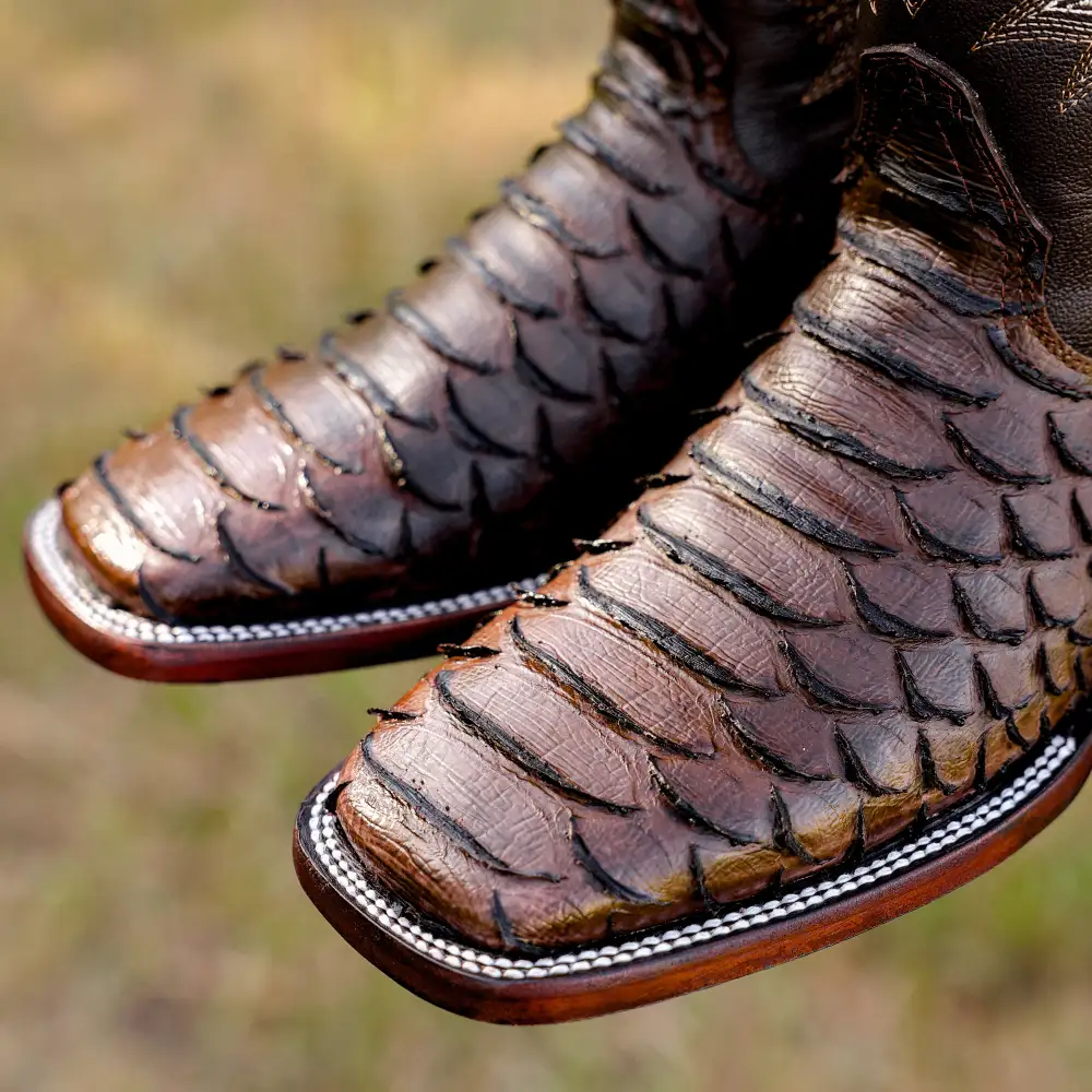 Brown Python Leather Boots - Square Toe