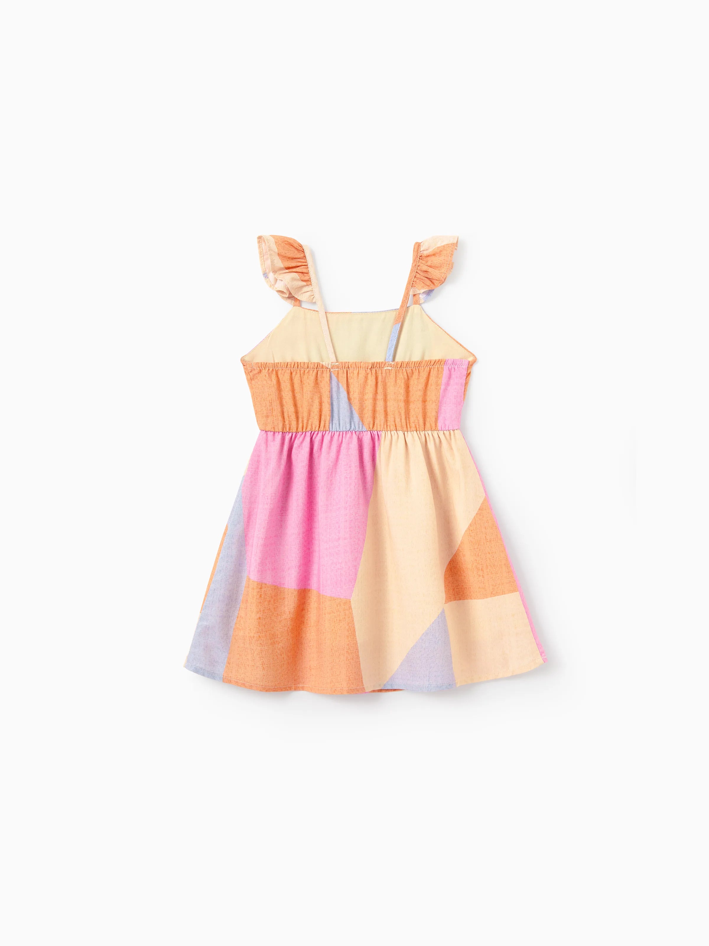 Family Matching Outfits Set Colorblock Sleeveless Strappy Dress or Short-sleeve T-shirt Multi-color