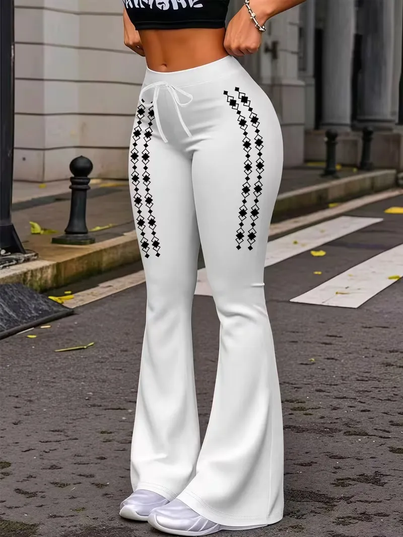 Women's Casual Fashion Long Pants, Unique Print, Drawstring Waist, Milk Silk Yoga Pants