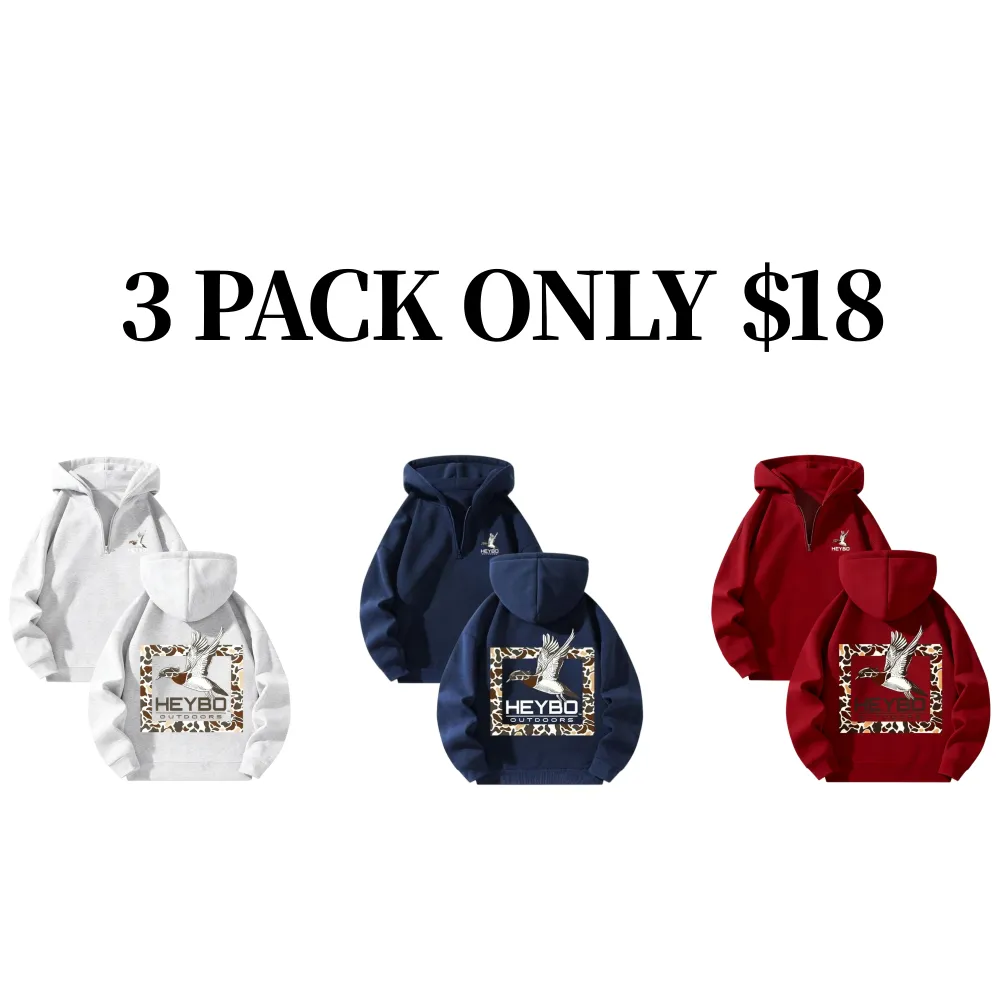 Fleece Lined Hooded Long Sleeve Half Zip Men's Sweatshirt