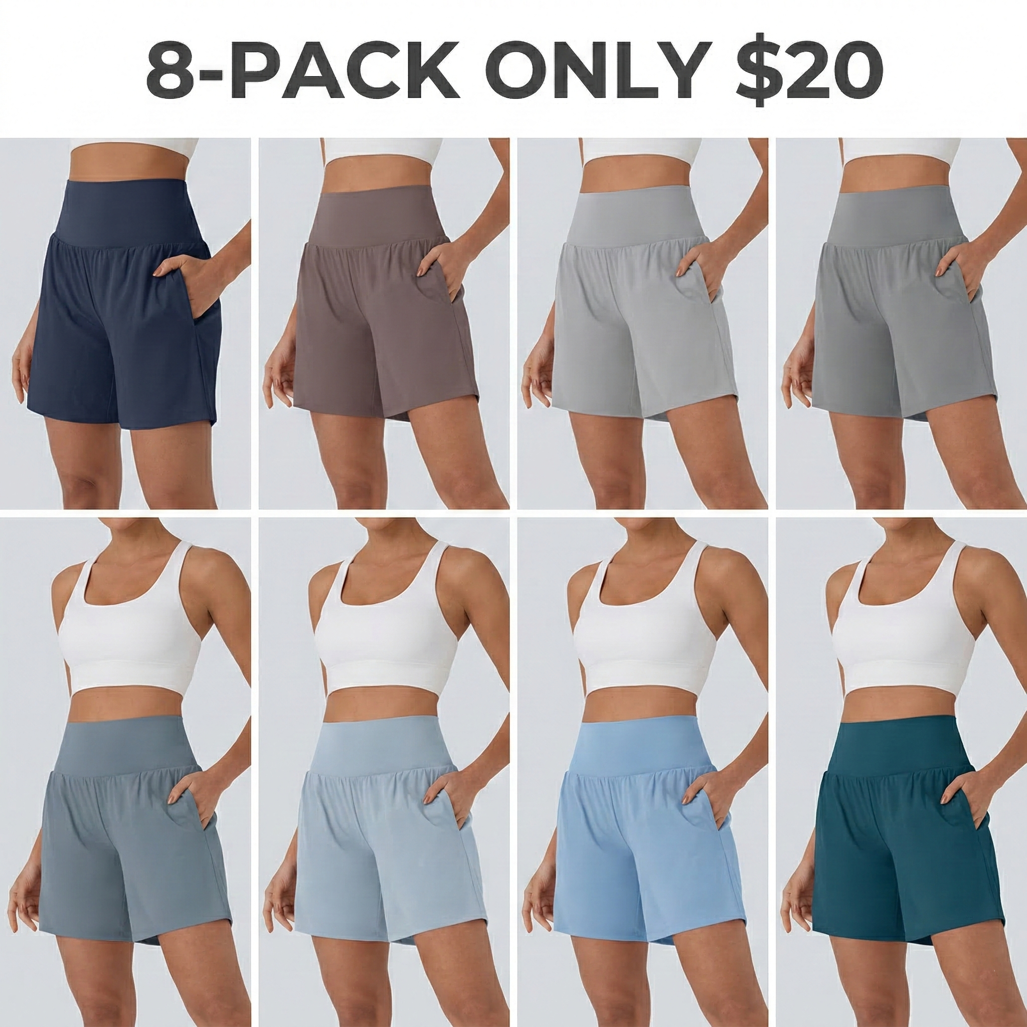 Women's 2-Piece Super High Waisted Back Pocket & Side Hidden Pocket 2-in-1 Yoga Shorts Set