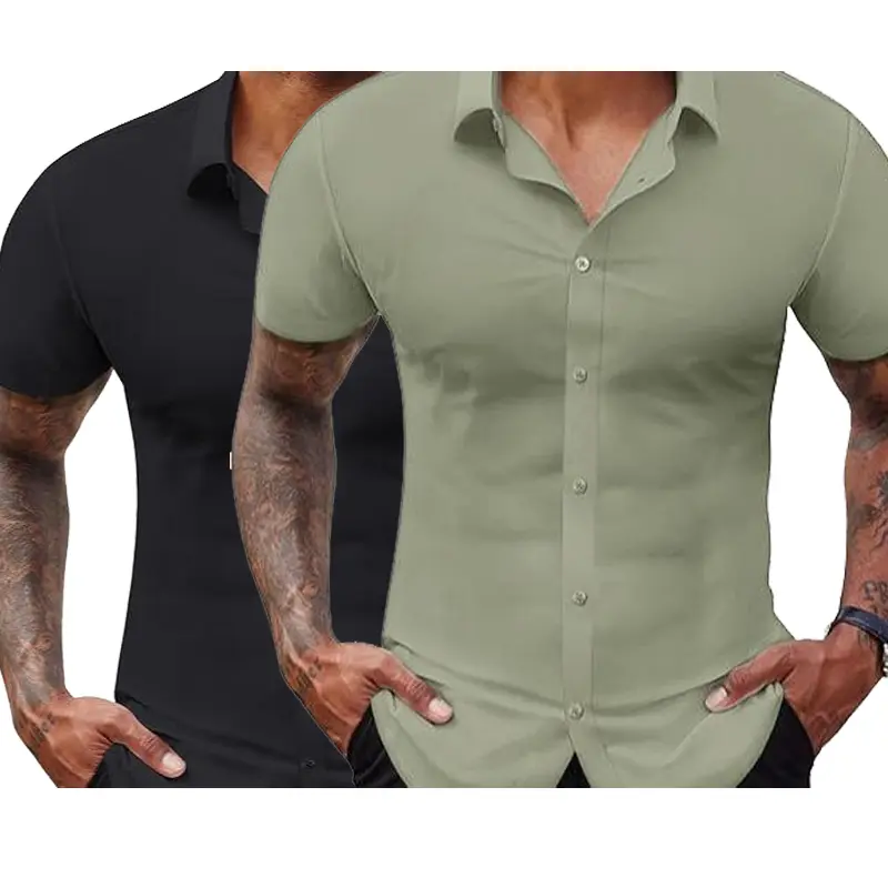Men's Stretch Dress Shirts Short Sleeve Slim Fit Business Casual Button Down Shirts