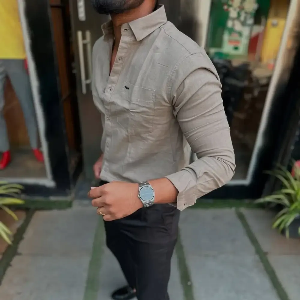 Men'S Solid Color Cotton And Linen Casual Shirt