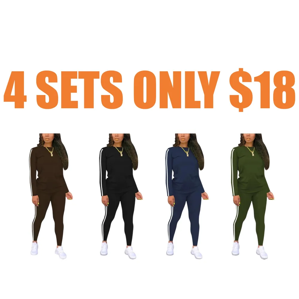 Women's Striped Print Long Sleeve Top & Pants Two-piece Set