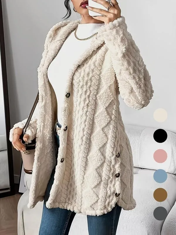 Women's Fall Winter Warm Fashion Jacquard Hooded Cardigan Long Sleeve Coat