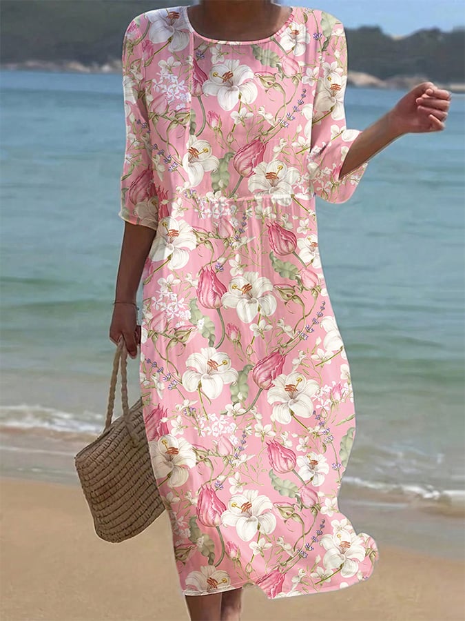 Women's Casual Retro Floral Cotton Linen Dress- Fast Shipping