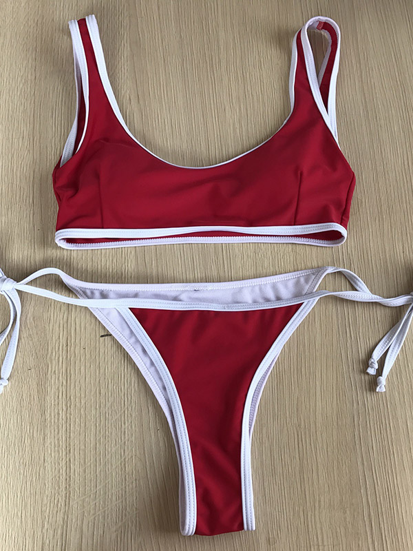 Split-Color Lace-Up  Sexy Bikini Swimwear