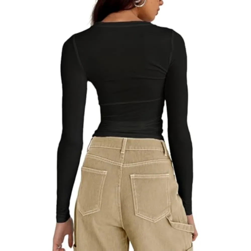 Women's Long Sleeve Shirts Basic Crop Tops