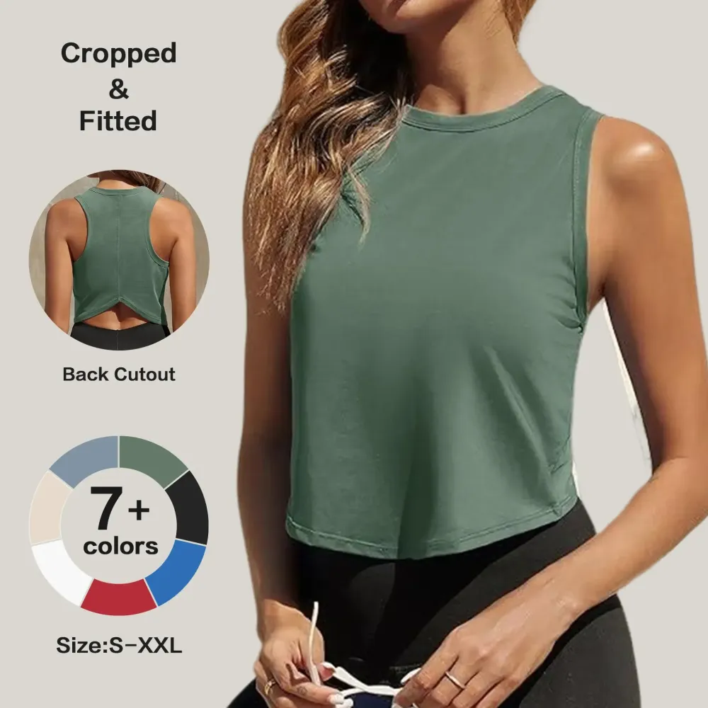 Womens Workout Cropped Tank Tops Racerback Sleeveless Crewneck Running Yoga Active Shirts