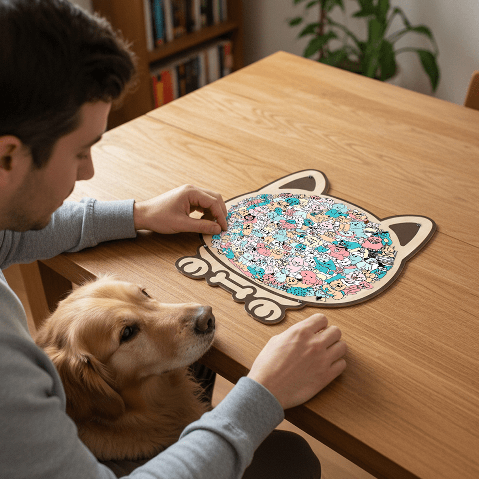 Morandi-Colored Lovely Dog Shaped Wooden Jigsaw Puzzle