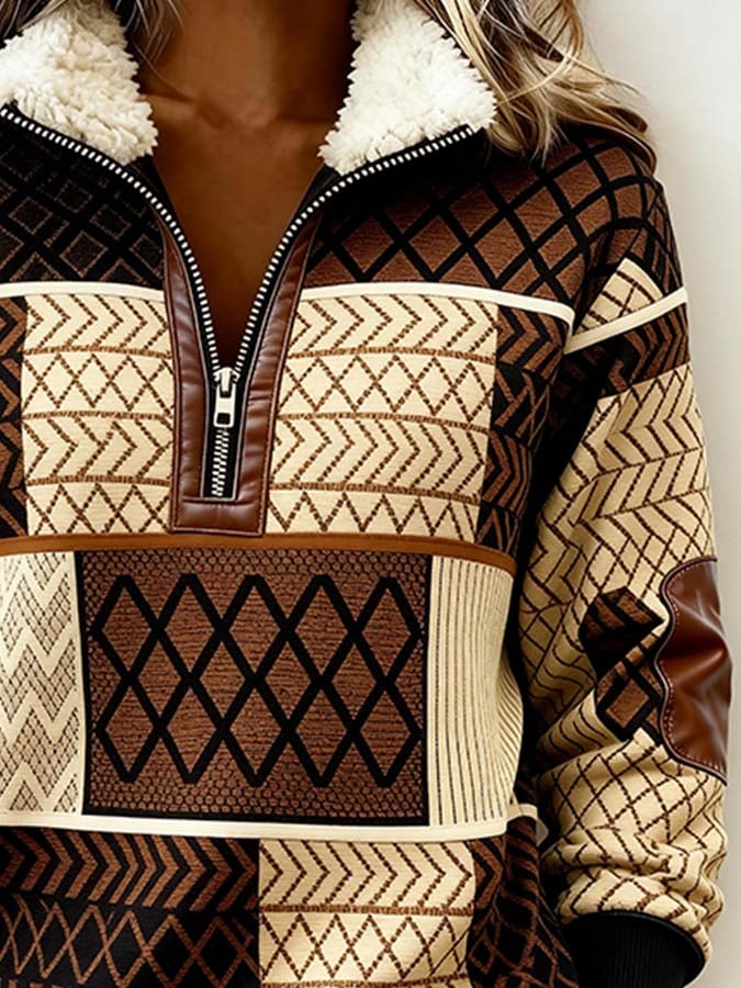 Women'S Casual Color Block Printed Pullover Sweatshirt