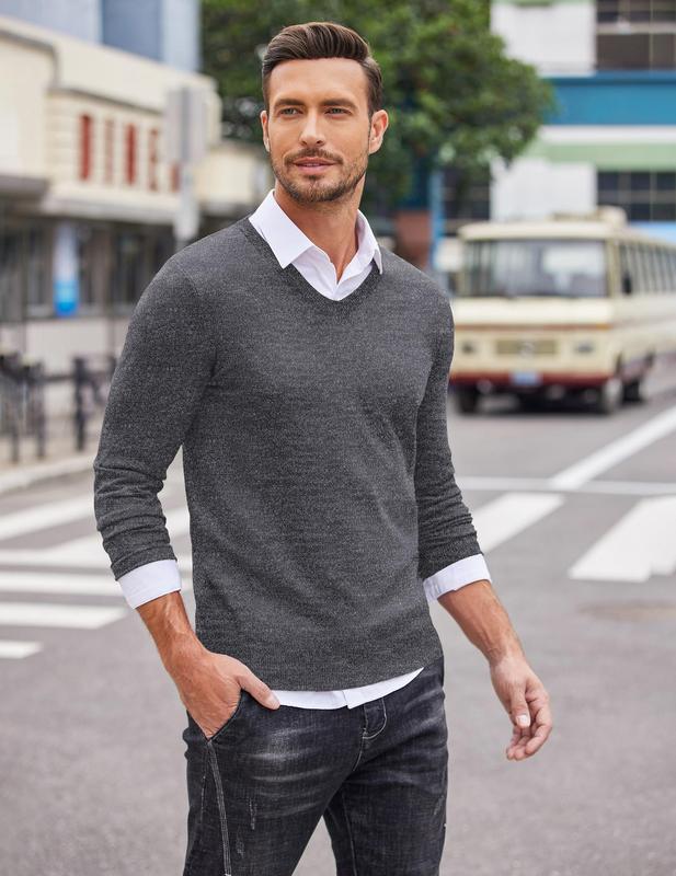Fall Outfits 2-Pack Knitted Ribbed V-neck Casual Jumper Knitwear Classic Fabric Fashion Menswear Shirt Soft Sweater Office