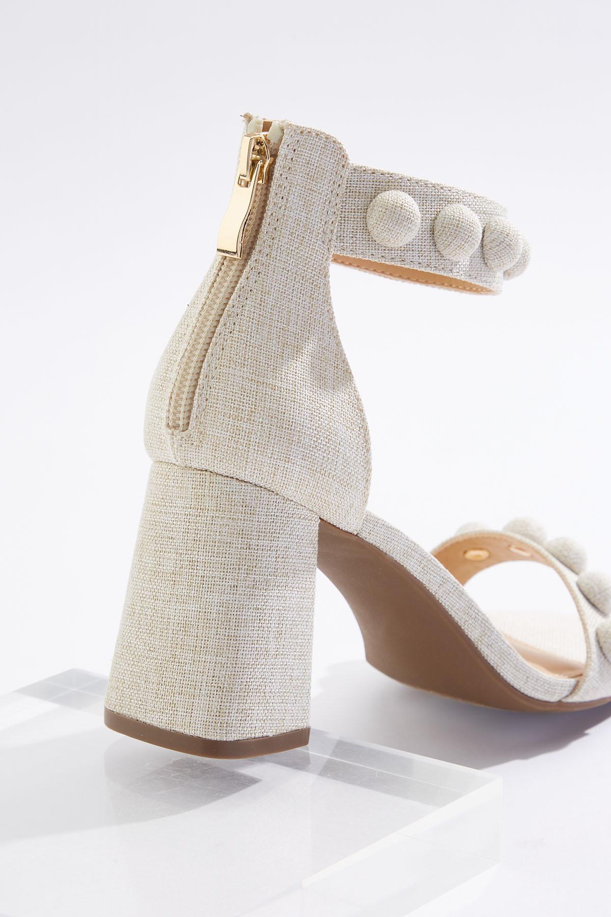 Linen Button Heeled Sandals