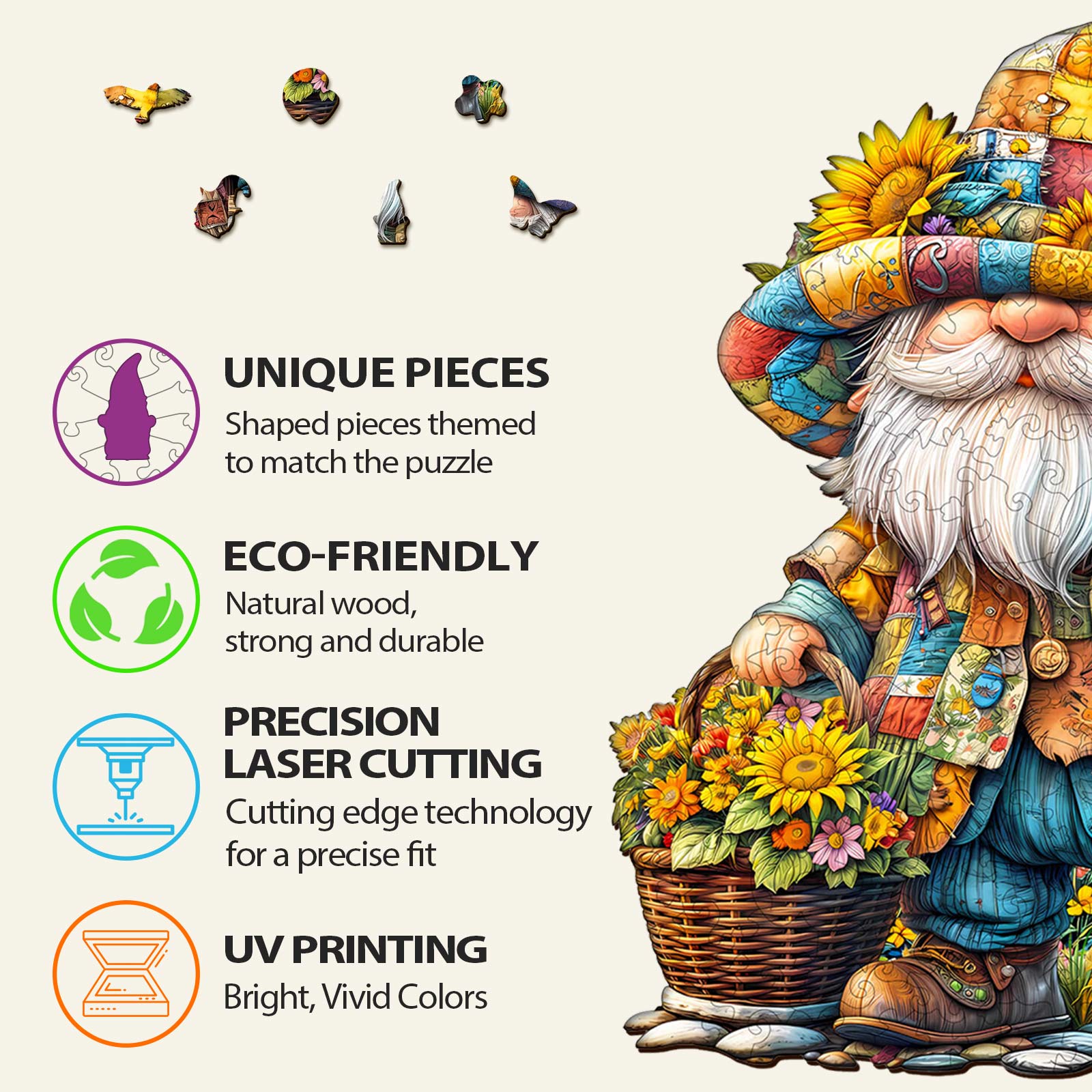 Sunflower gnome Wooden Jigsaw Puzzle