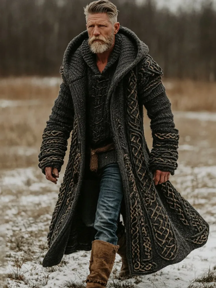 Men's Viking Celtic Knot Cozy Jacquard Cardigan Sweater