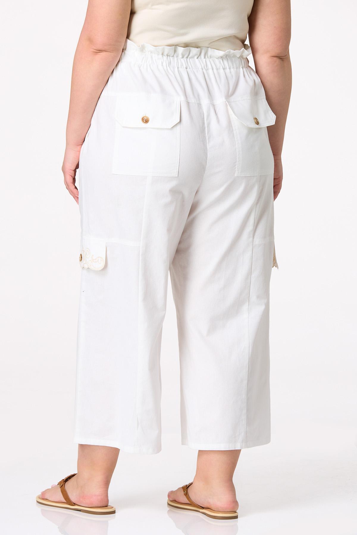 Plus Size Cropped Embroidered Wide Leg Pants