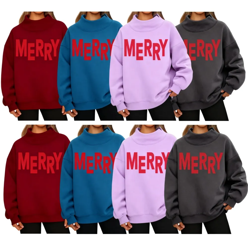 Merry Christmas Puff Print Design Sweatshirt