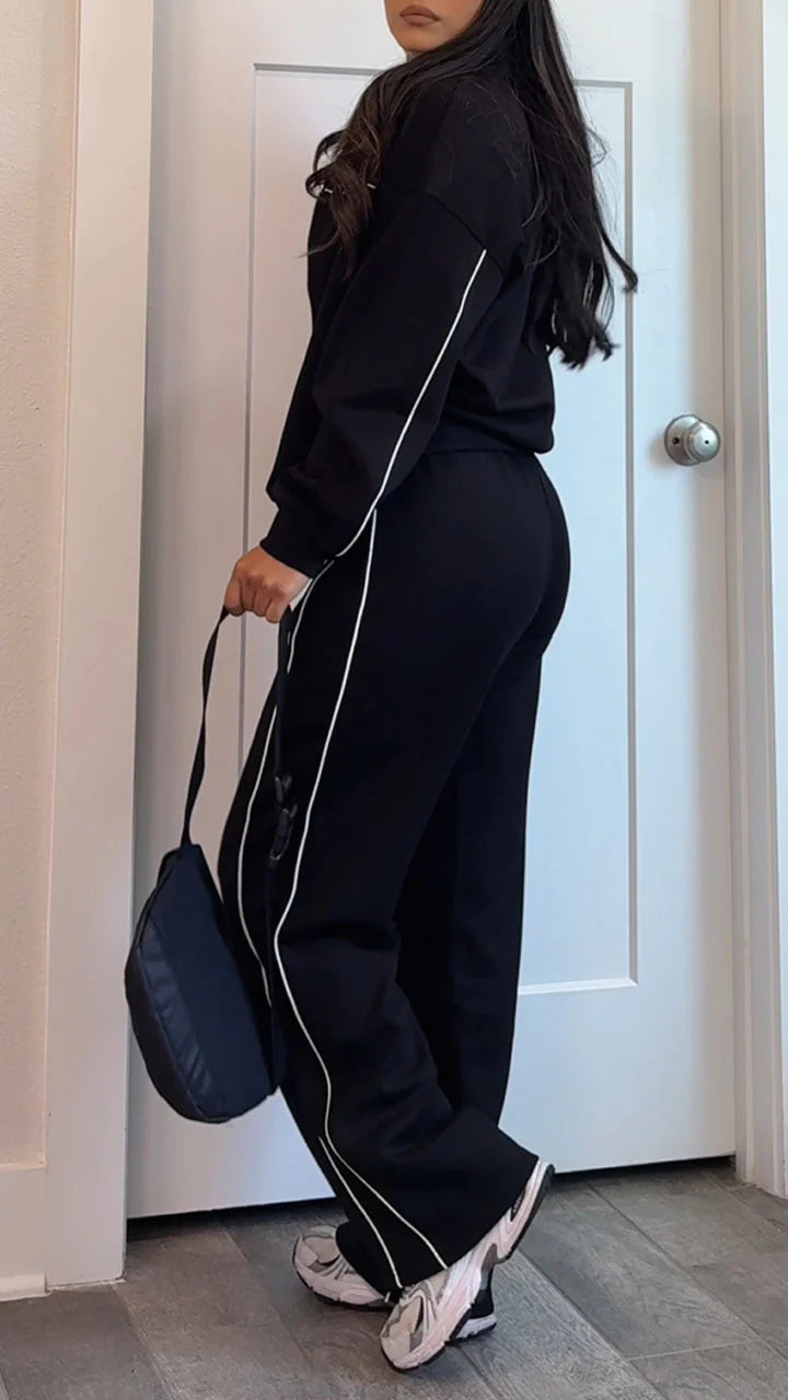 Women's Autumn Casual Side Stripe Sports Outdoor Jacket Coat Pants Set