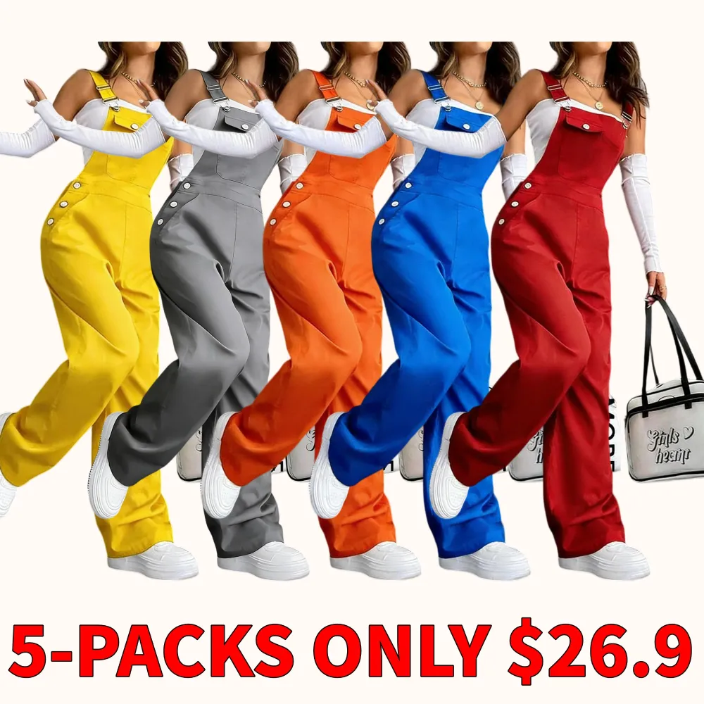 Women's solid color jumpsuit with pockets