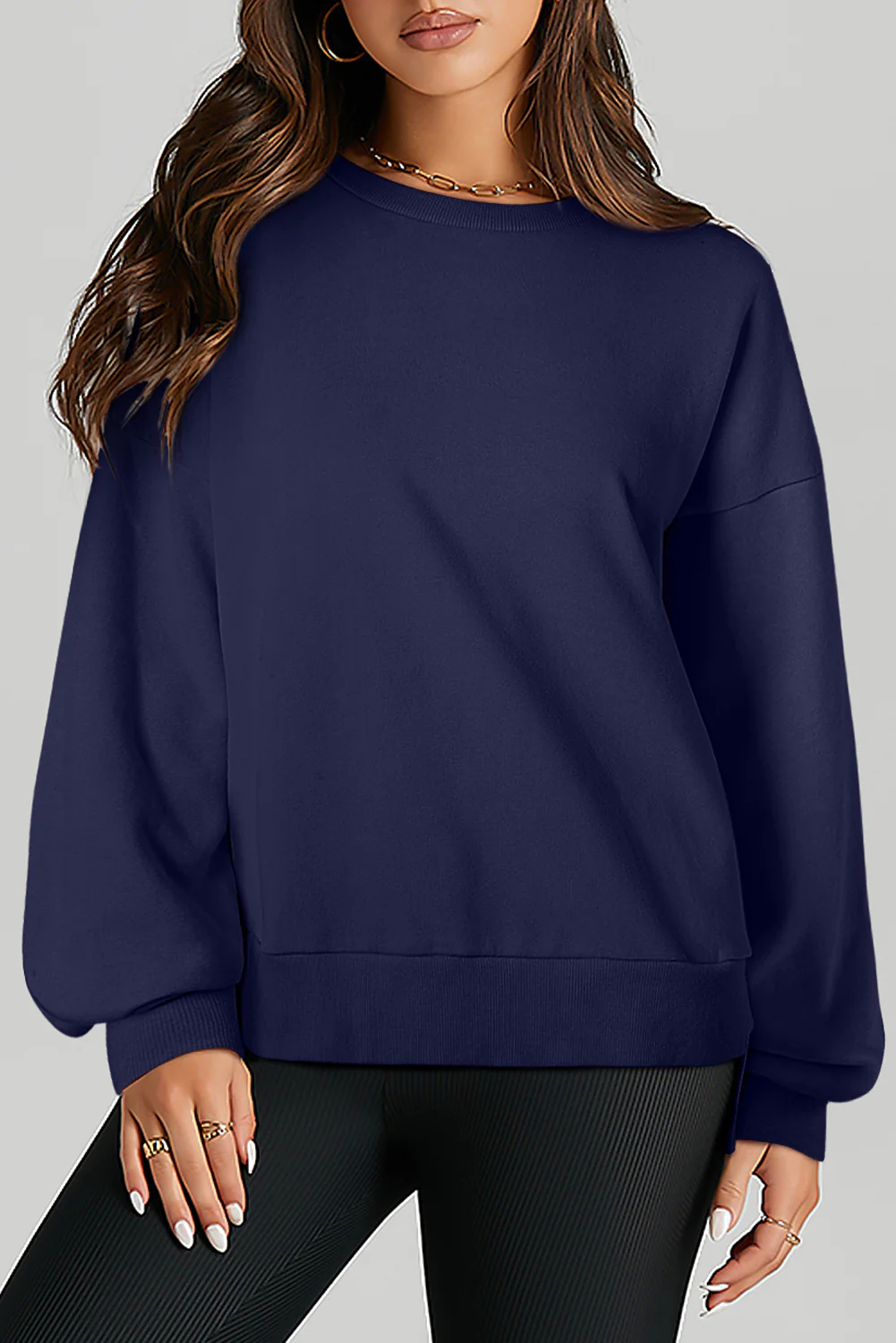Smoke Solid O Neck High Low Hem Pullover Sweatshirt