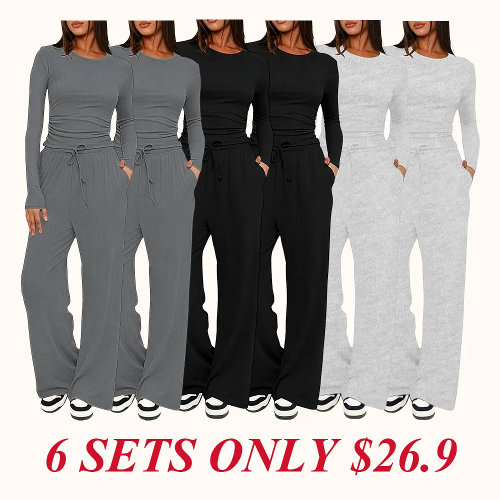 Women's Solid Ruched Drawstring Loungewear Set