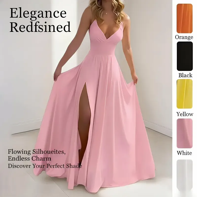 2026 Spring New Arrivals: Women's Strappy Dress—A Stylish, Sexy, Solid-Color Dress with a Slit