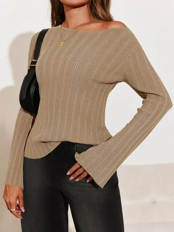 Women’s Bell Sleeve Knit Top – Lightweight Fall Pullover