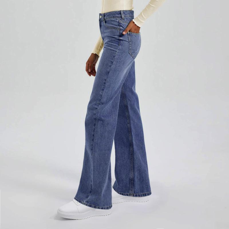 Women's High Waist Stretch Wide Leg Jeans