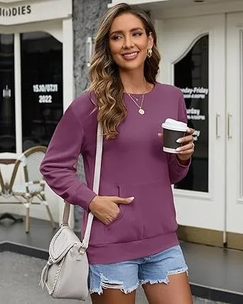 Women's Crewneck Hoodless Sweatshirt Hoodless Sweatshirt with Kangaroo Pocket Fleece Long Sleeve