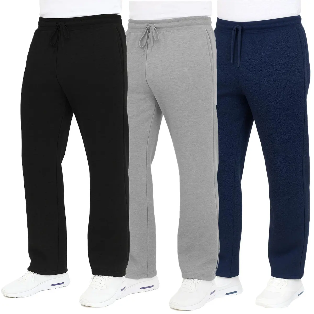 3-Pack Men's Classic Heavyweight Fleece Sweatpants with Open Bottom