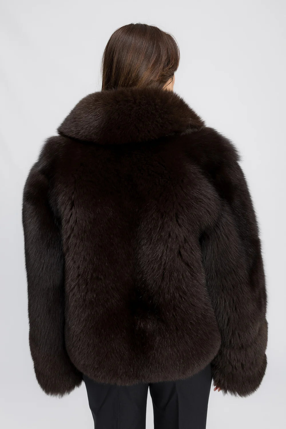 Haină din Blană Naturală de Vulpe Polară, cu Guler Rever, Femei, Dark Cocoa 466