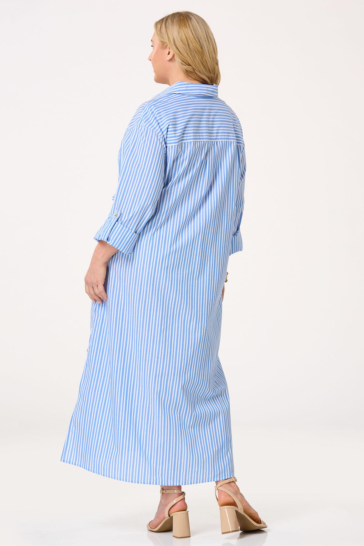 Plus Size Tie Waist Striped Shirt Dress