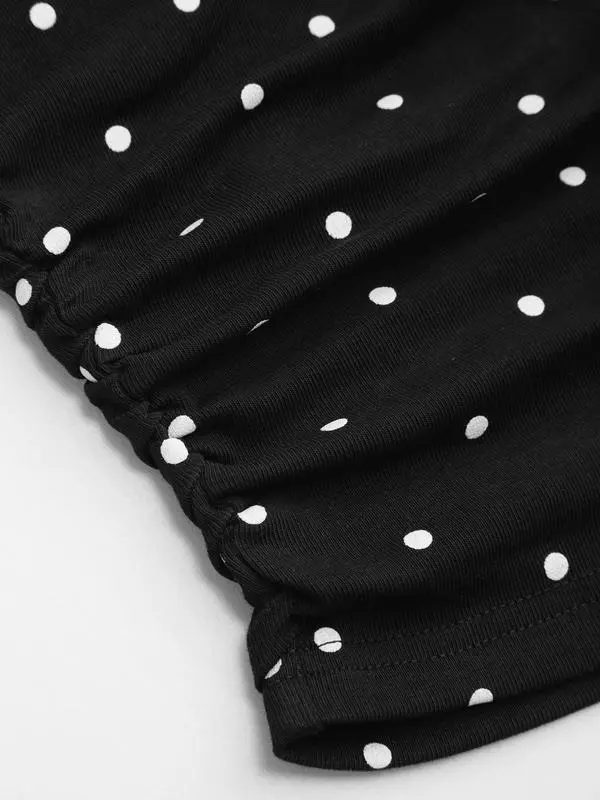 Cotton-Blend Polka Dot Boat Neck Tee & Mini Skort Set