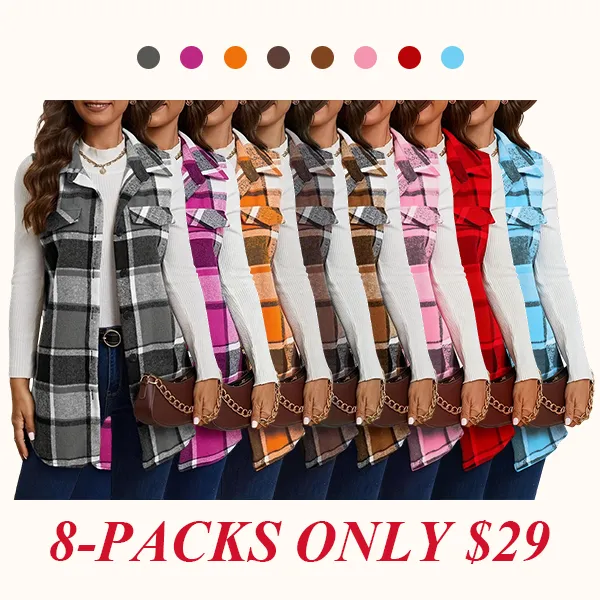 Women's Plaid Print Button Front Vest Coat