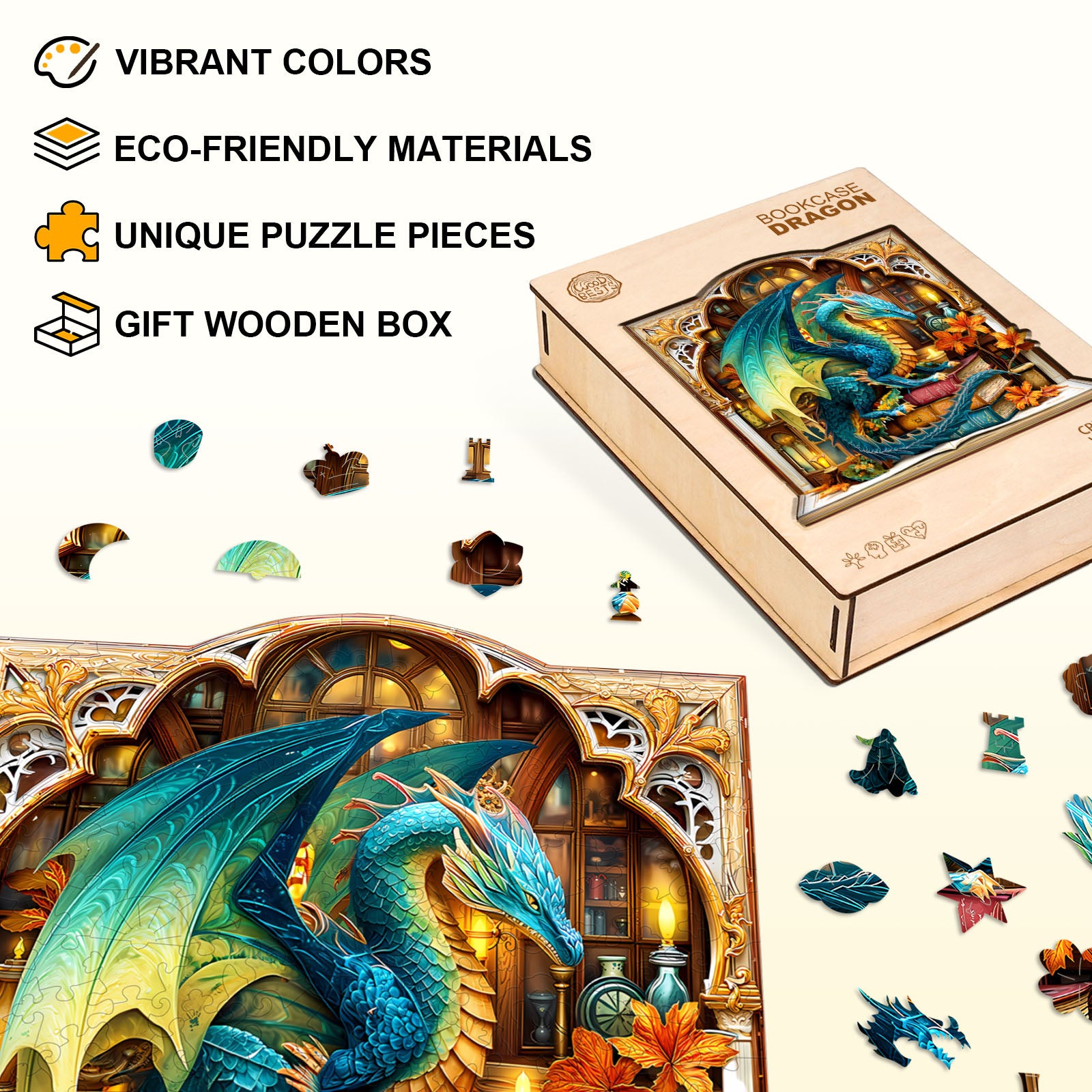 Bookcase Dragon Wooden Jigsaw Puzzle