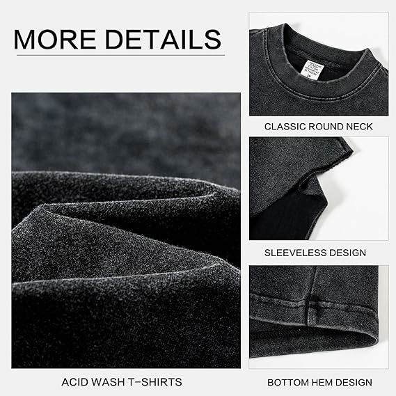 Unisex Cotton Workout Tank Tops Sleeveless Acid Wash Tshirts