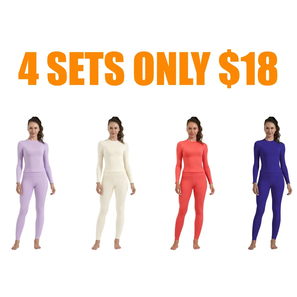 Women's Solid Long Sleeve Tee & High Waist Leggings Sportswear Set