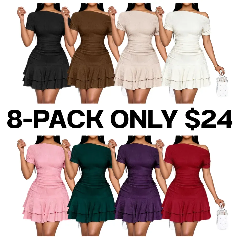 Women's Asymmetrical Neck Ruffle Mini Dress