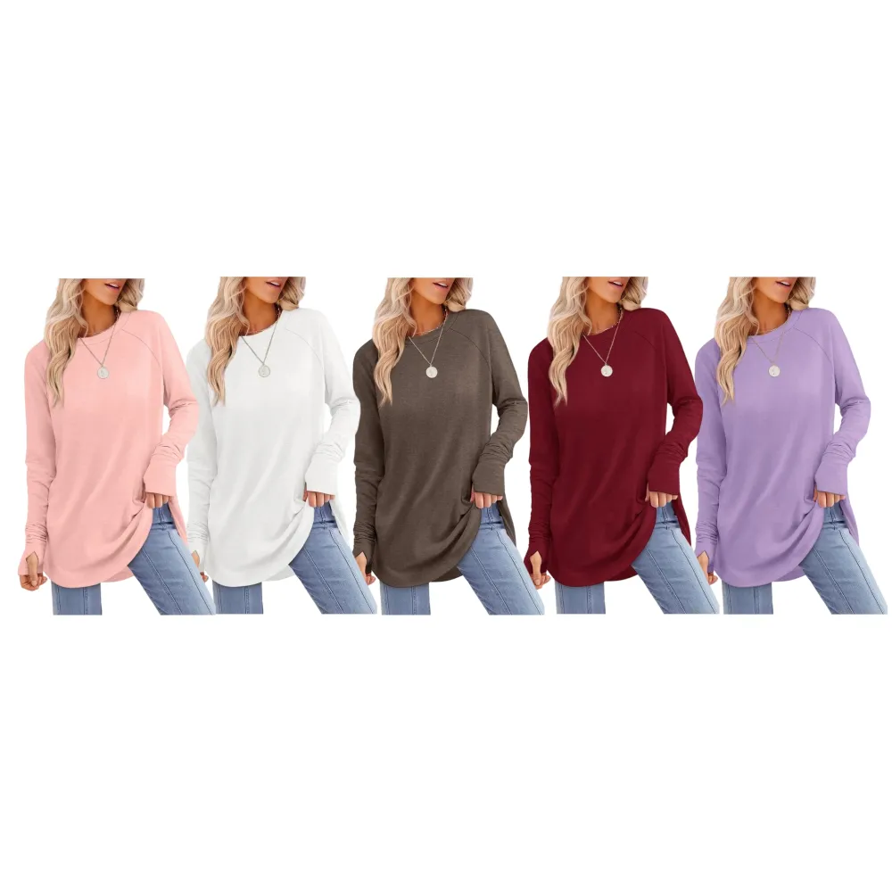 Womens Tunic Tops Crew Curved Hem