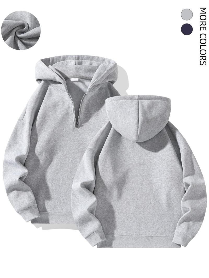 Unisex Plain Half Zip Up Thermal Lined Hoodie