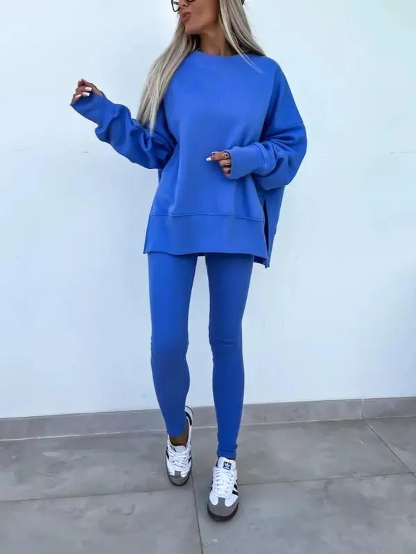 Women's Solid Sweatshirt & Skinny Pants Two-piece Set