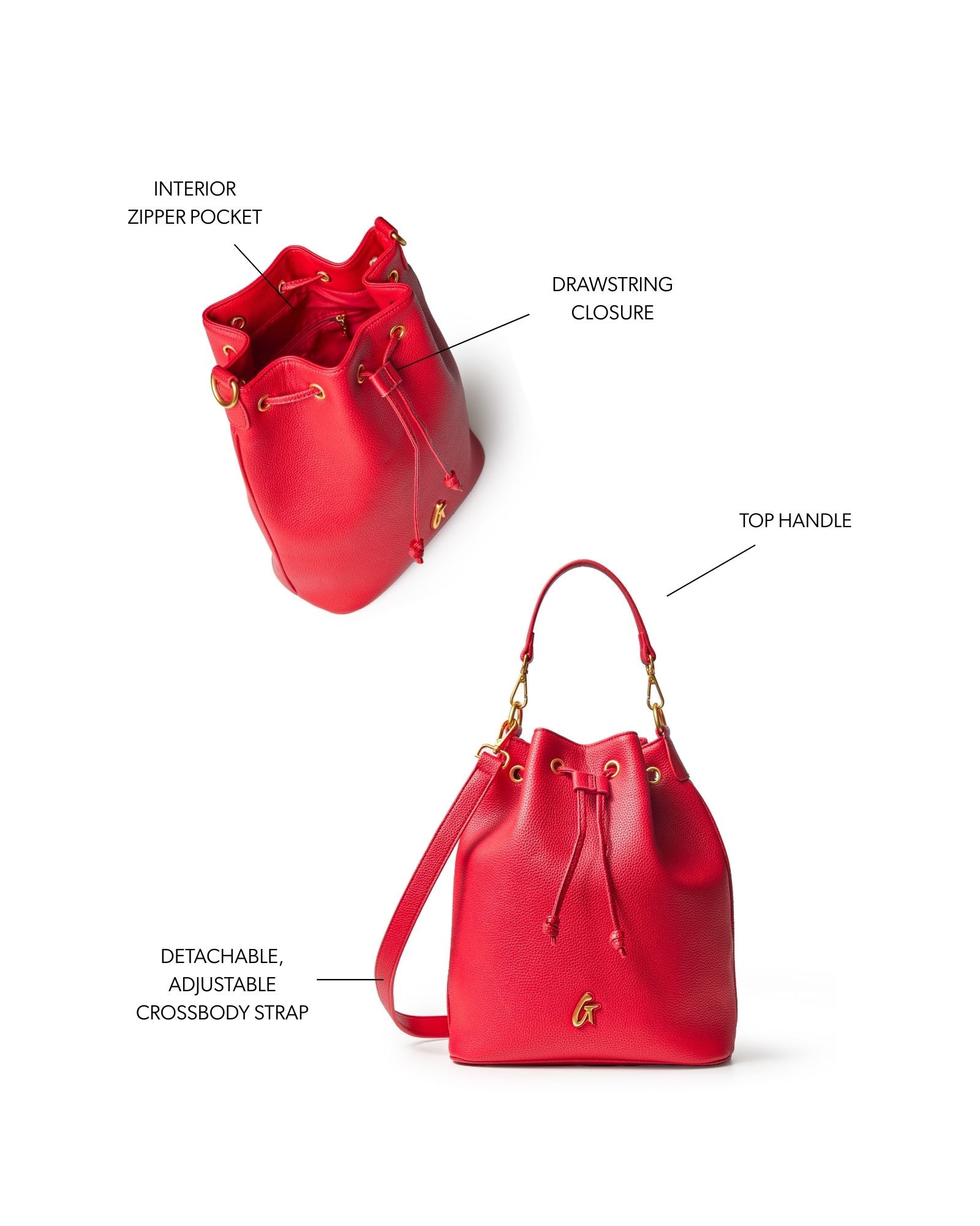 LARGE PEBBLE BUCKET BAG - RED