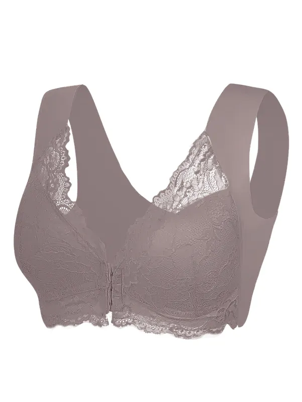 Women's Contrast Lace Hook & Eye Front PushUp Bra
