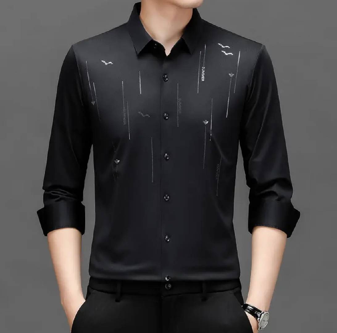 Men's Non - Iron Long Sleeve Shirt - Slim Fit & Subtle Pattern