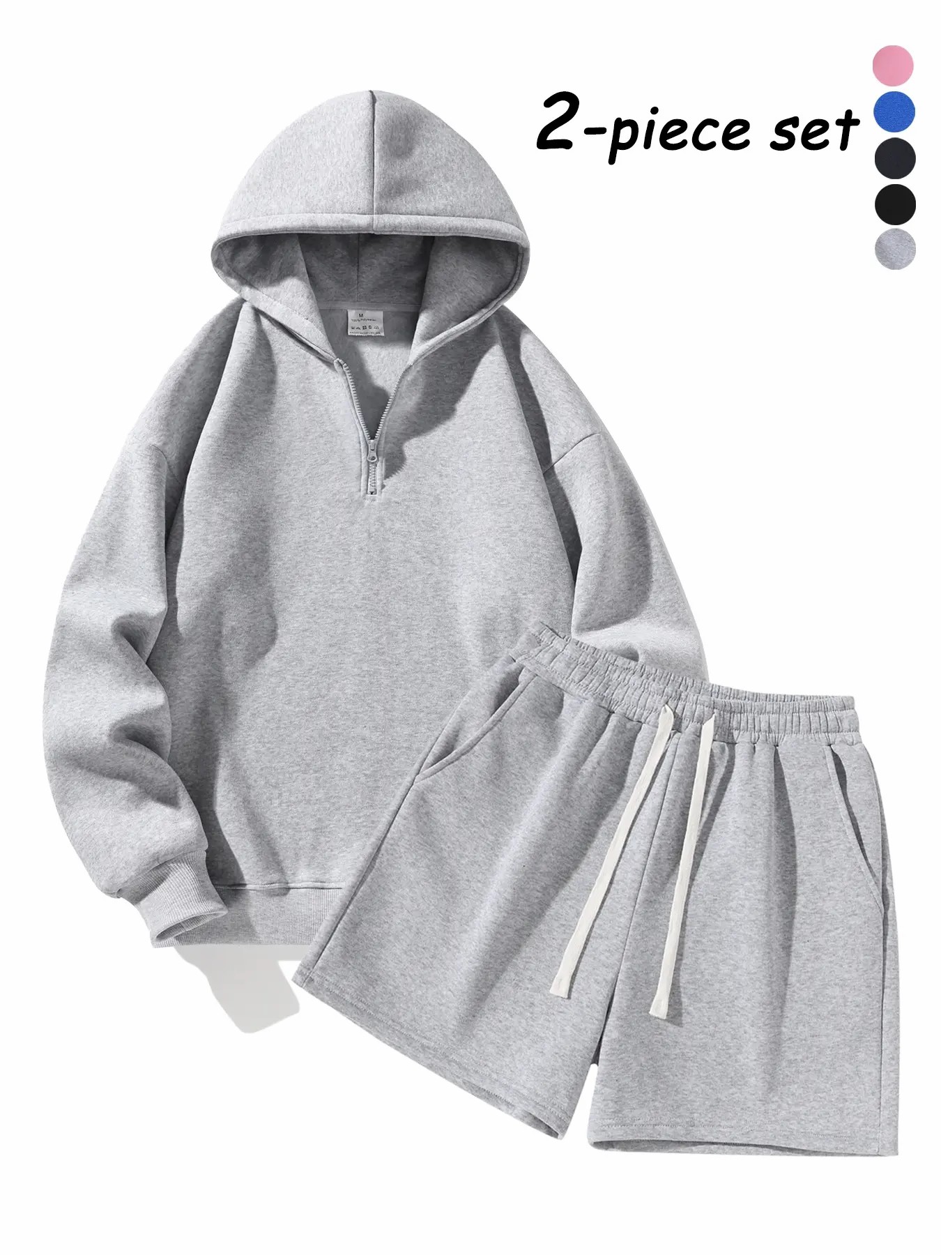 Men's Half-Zip Hoodie & Shorts 2-Piece Set - Casual Warm-Up Jogging Tracksuit