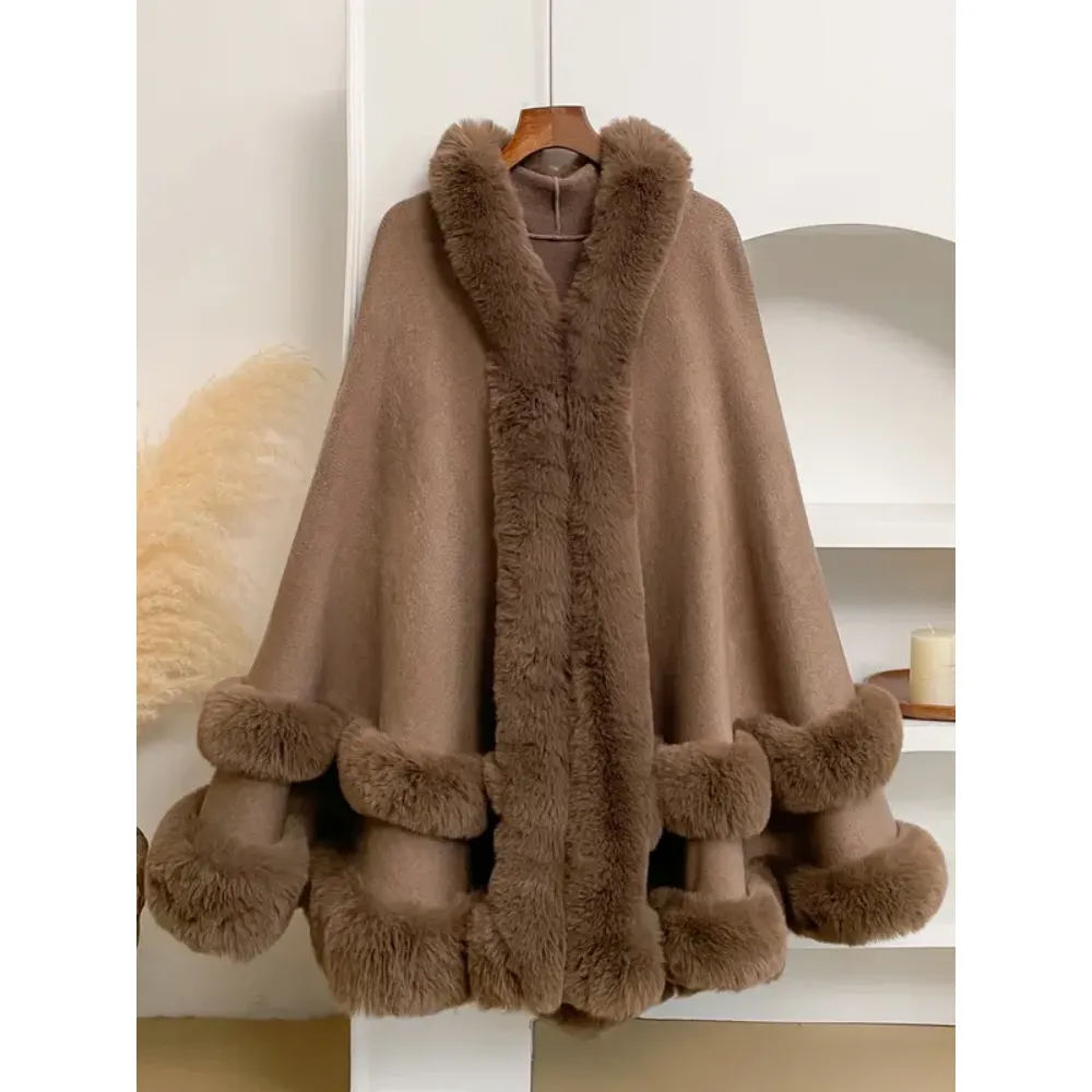 Luxury Faux Fur Hooded Cape Shawl