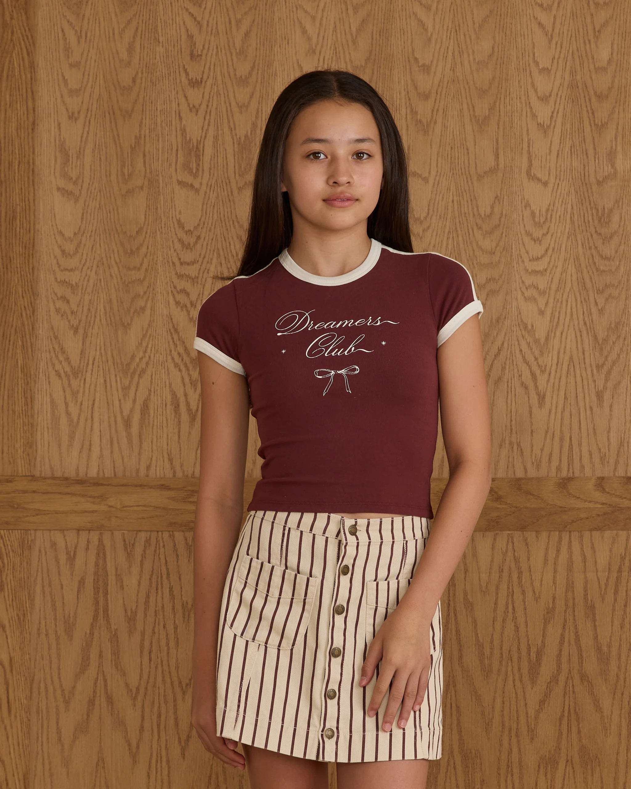 Teen Denver Mini Skirt | Burgundy Pinstripe